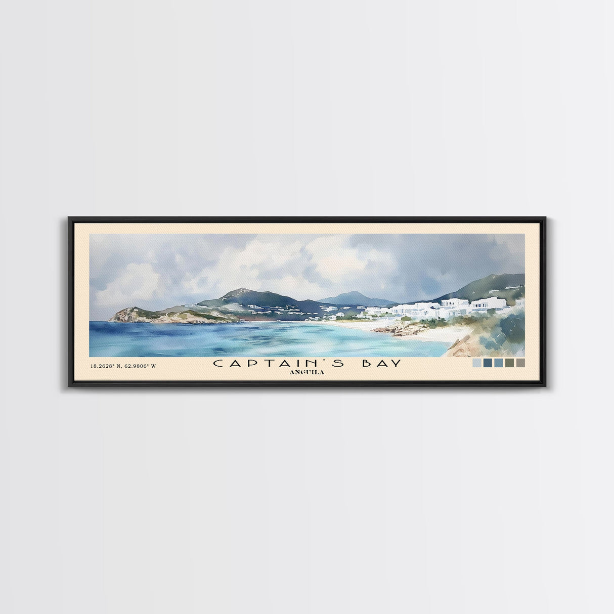 Captain's Bay, Anguila Watercolor Print, Vacation Gift, Anguila Wall Art, Beach Painting, Beach Decor, Large Wall Art, Wood Frame Art
