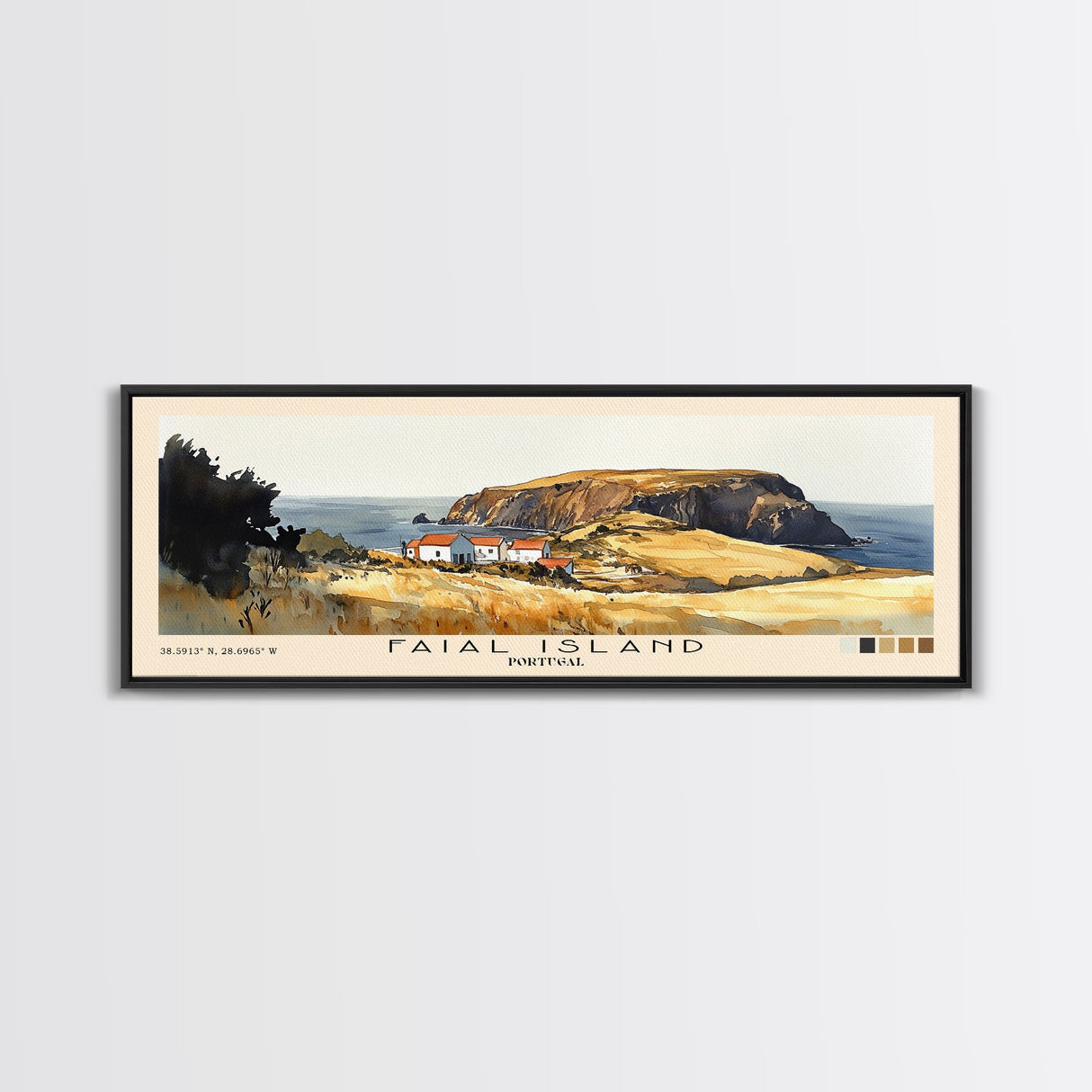 Faial Island, Portugal Watercolor Beach Print, Vacation Gift, Portugal Wall Art, Framed Canvas Print, Framed Beach Painting