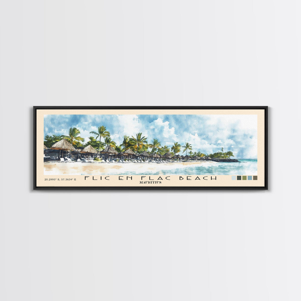 Flic en Flac Beach, Mauritius Watercolor Beach Print, Vacation Gift, Mauritius Wall Art, Beach Painting, Beach Decor, Beach Painting