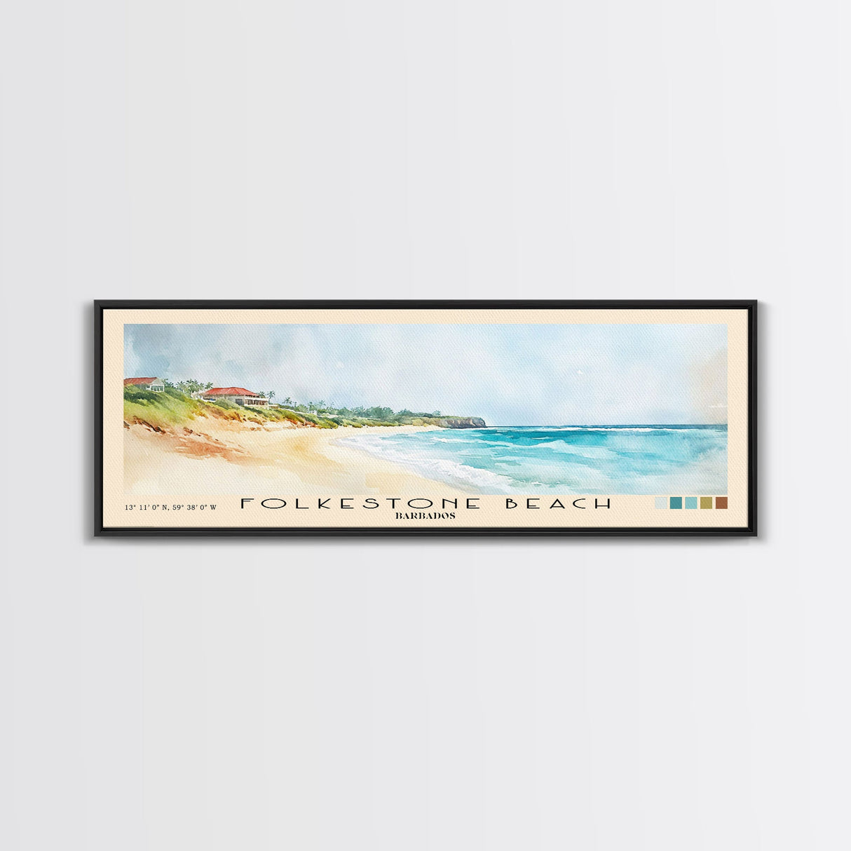 Folkestone Beach, Barbados Watercolor Beach Print, Vacation Gift, Barbados Wall Art, Beach Painting, Beach Decor, Beach Painting