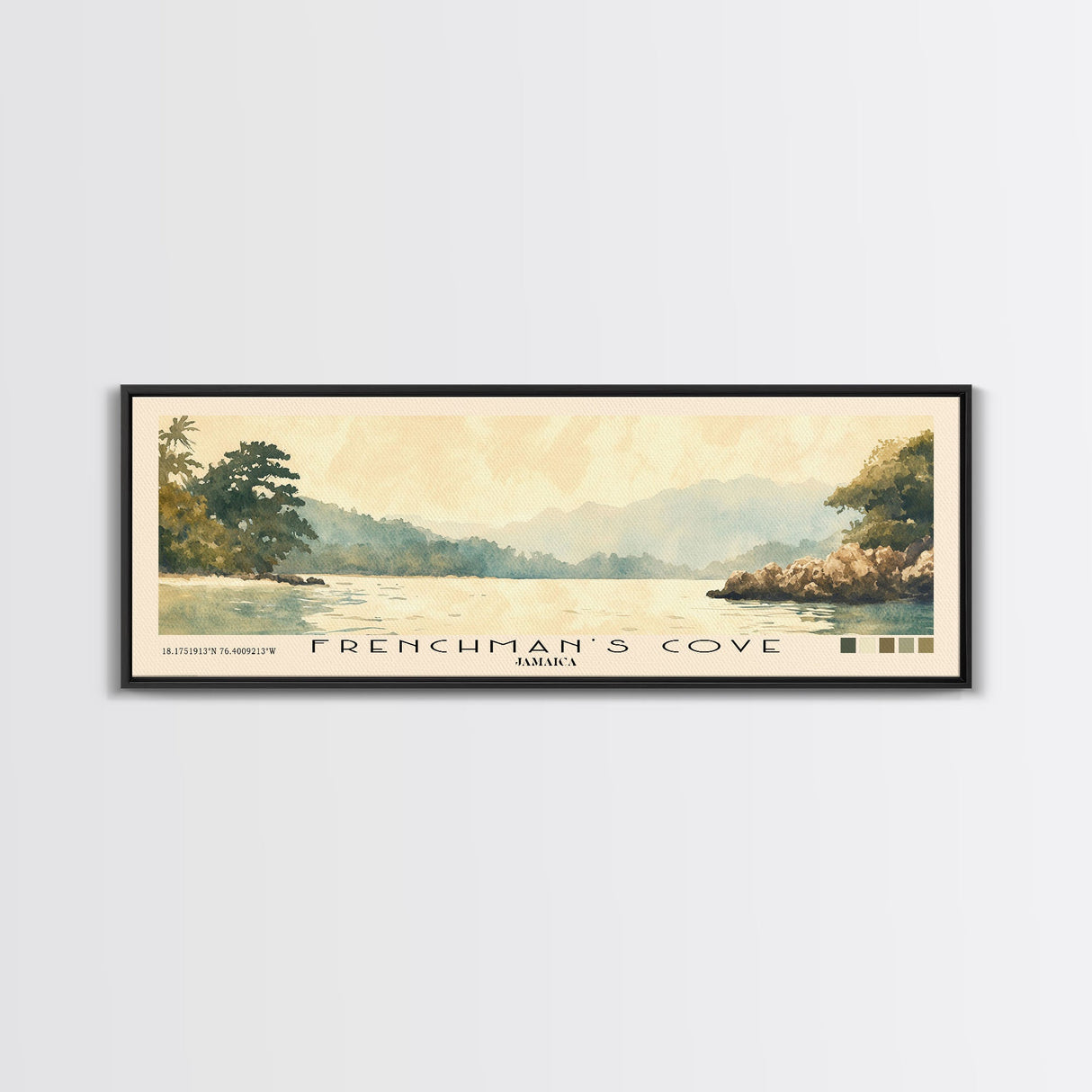 Frenchman’s Cove, Jamaica Watercolor Print, Vacation Gift, Jamaica Wall Art, Beach Painting, Beach Decor, Large Wall Art, Wood Frame Art