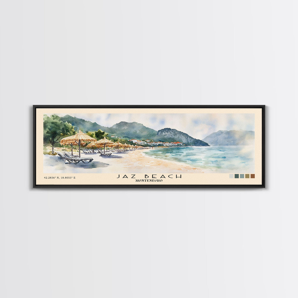 Jaz Beach, Montenegro Watercolor Beach Print, Vacation Gift, Montenegro Wall Art, Beach Painting, Beach Decor, Beach Painting