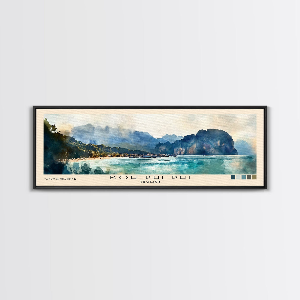 Koh Phi Phi, Thailand Watercolor Print, Vacation Gift, Thailand Wall Art, Beach Painting, Beach Decor, Large Wall Art, Wood Frame Art