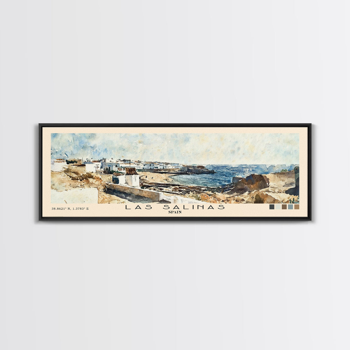 Las Salinas, Spain Watercolor Print, Vacation Gift, Spain Wall Art, Beach Painting, Beach Decor, Large Wall Art, Wood Frame Art