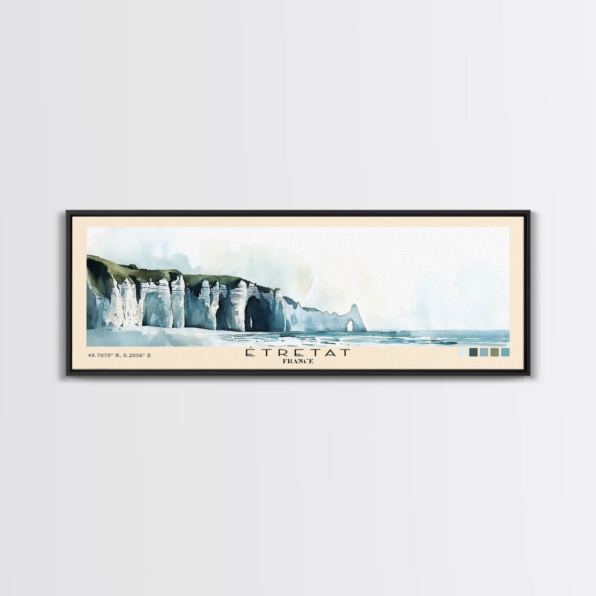 Étretat, France Watercolor Print, Vacation Gift, France Wall Art, Beach Painting, Beach Decor, Large Wall Art, Wood Frame Art