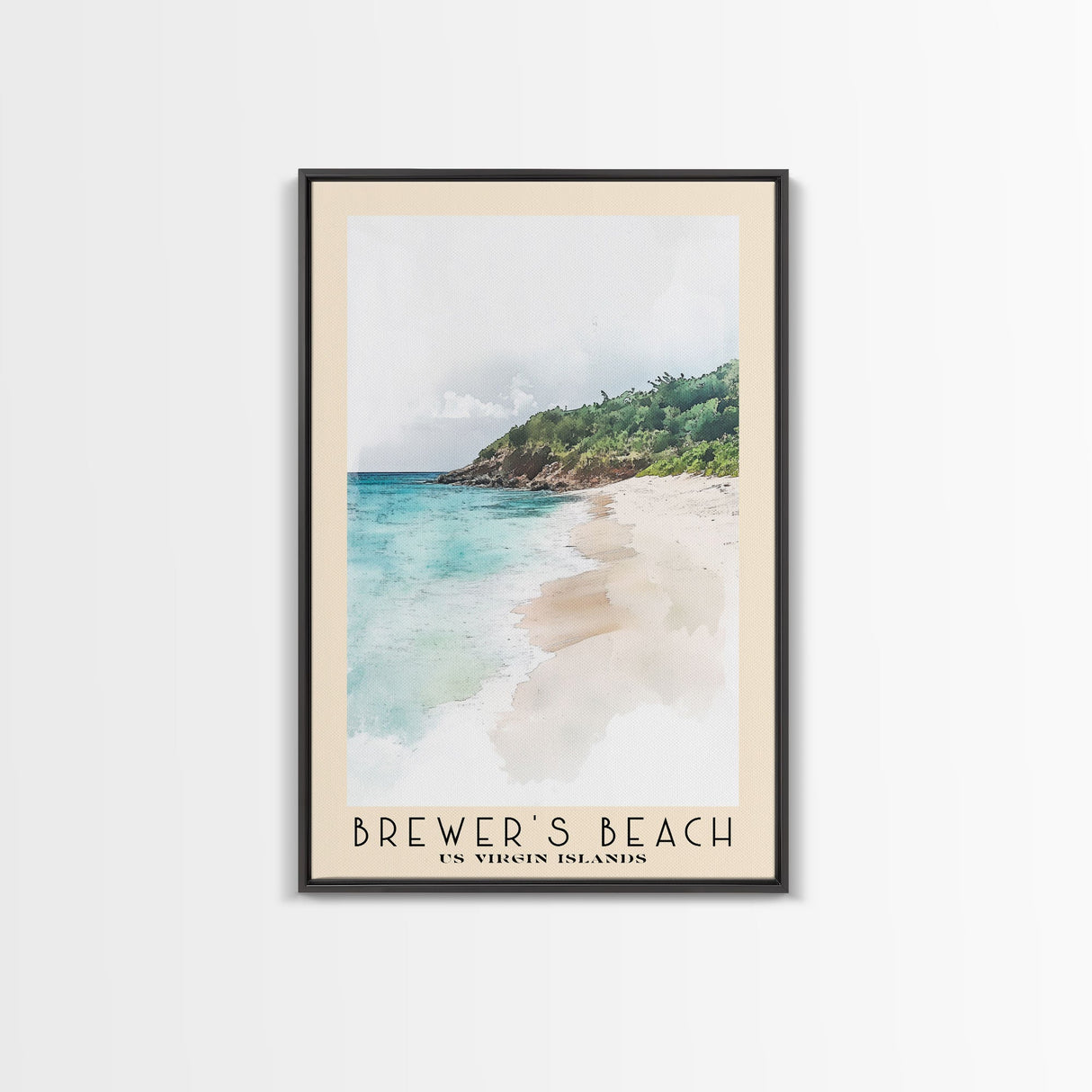 Brewer’s Beach, US Virgin islands Watercolor Print, Vacation Gift, US Virgin islands Wall Art, Beach Painting, Beach Decor, Large Wall Art, Wood Frame Art