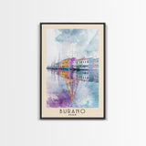 Burano, Italy Watercolor Print, Vacation Gift, Italy Wall Art, Beach Painting, Beach Decor, Large Wall Art, Wood Frame Art