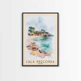 Cala Pregonda, Spain Watercolor Print, Vacation Gift, Spain Wall Art, Beach Painting, Beach Decor, Large Wall Art, Wood Frame Art