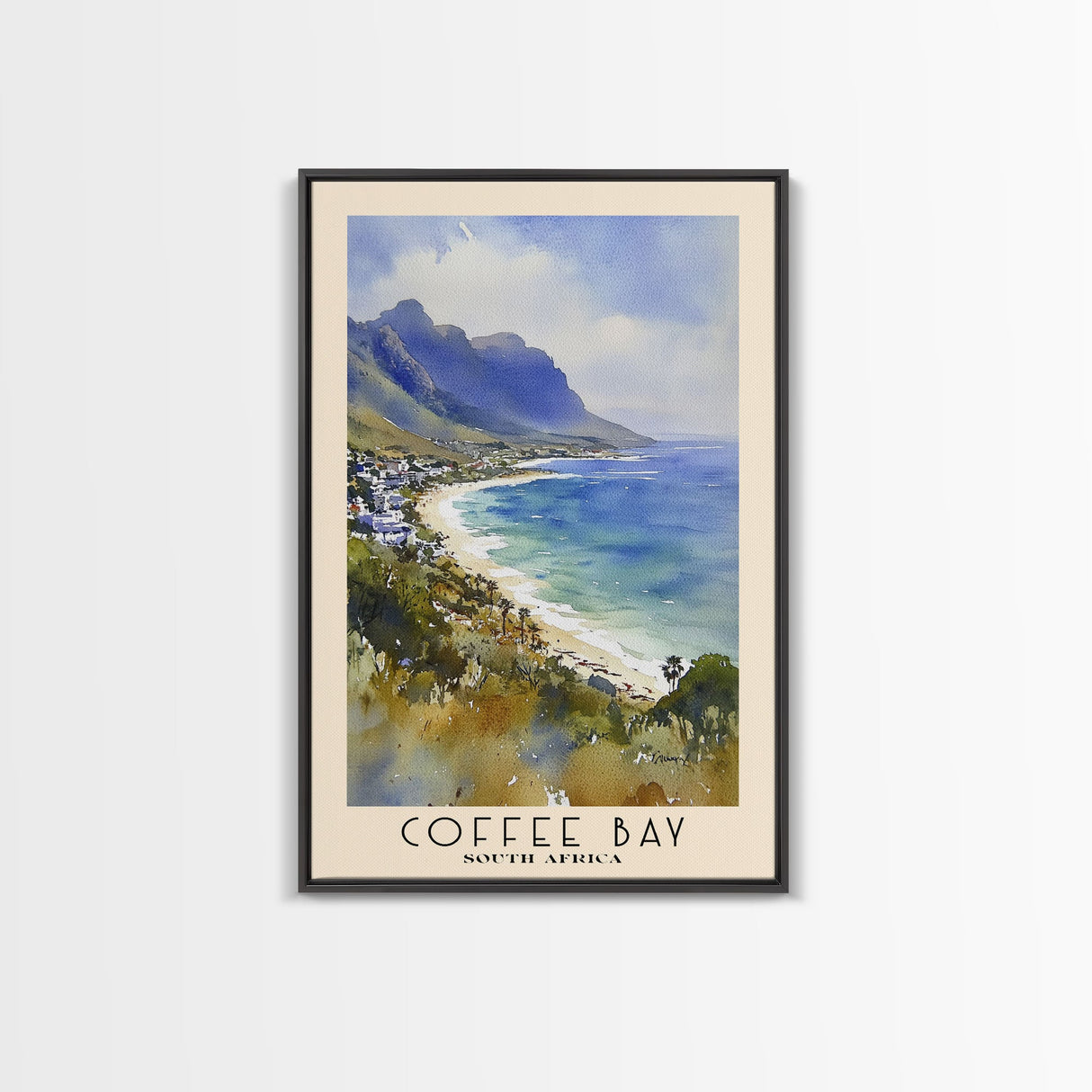 Coffee Bay, South Africa Watercolor Print, Vacation Gift, South Africa Wall Art, Beach Painting, Beach Decor, Large Wall Art, Wood Frame Art