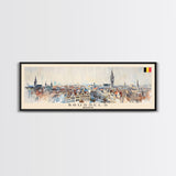 Bruges Belgium Panoramic Travel Poster, Framed Canvas Print or Metal Wall Art, Travel Art, Home Decor, Panoramic Painting, Midcentury Art