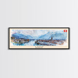 Thun Switzerland Panoramic Travel Poster, Framed Canvas Print or Metal Wall Art, Travel Art, Home Decor, Panoramic Painting, Midcentury Art