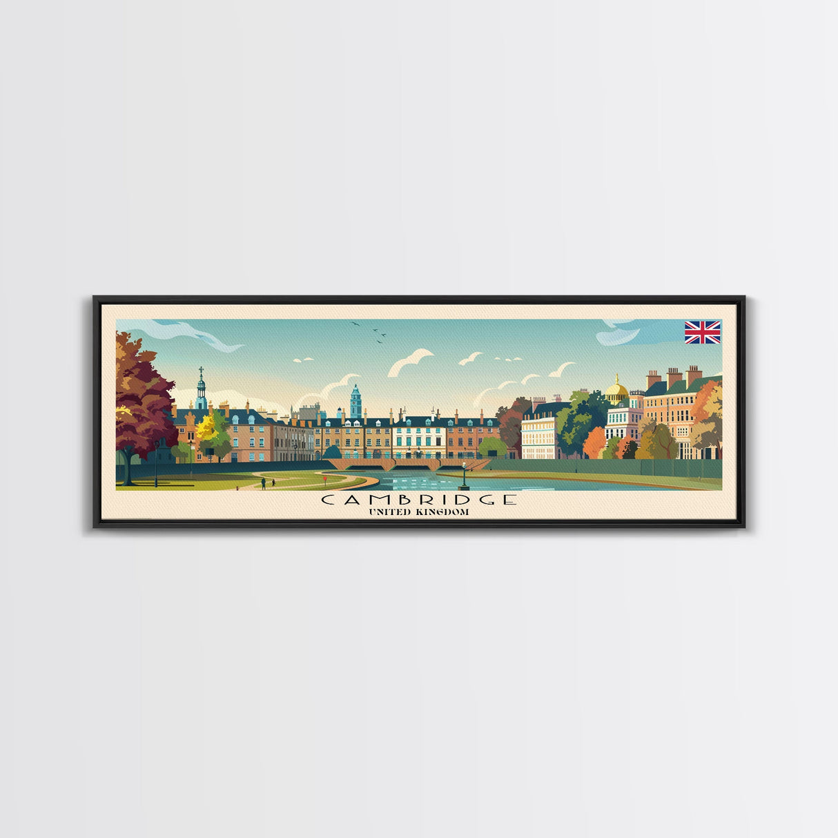 Cambridge United Kingdom Travel Print Wall Art, Panoramic City Art, Travel Art, Wall Decor, Vacation Gift, Framed Canvas Print Or Metal Art