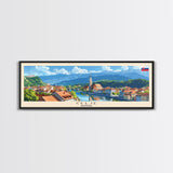 Celje Slovenia Panoramic Travel Poster, Framed Canvas Print or Metal Wall Art, Travel Art, Home Decor, Panoramic Painting, Midcentury Art