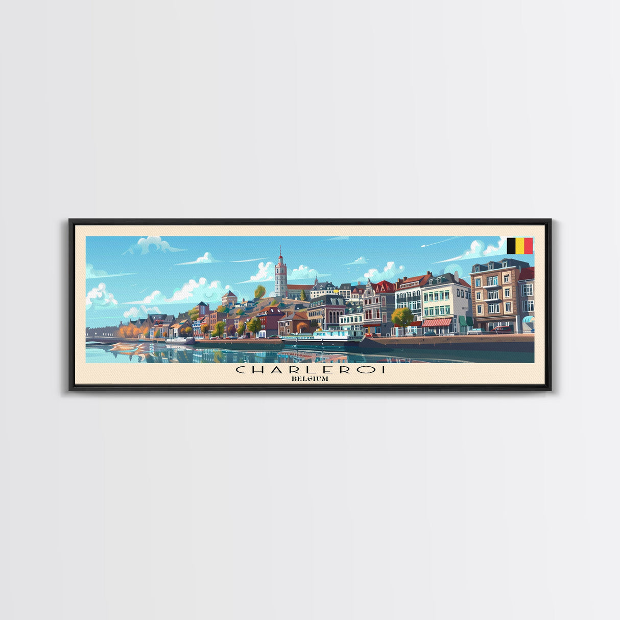 Charleroi Belgium Travel Print Wall Art, Panoramic City Art, Travel Art, Wall Decor, Vacation Gift, Framed Canvas Print Or Metal Art