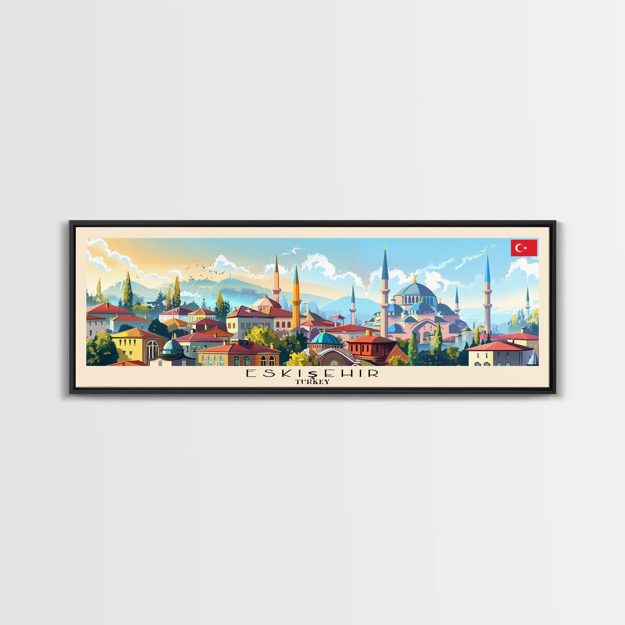 Eskisehir Turkey Panoramic Travel Poster, Framed Canvas Print or Metal Wall Art, Travel Art, Home Decor, Panoramic Painting, Midcentury Art