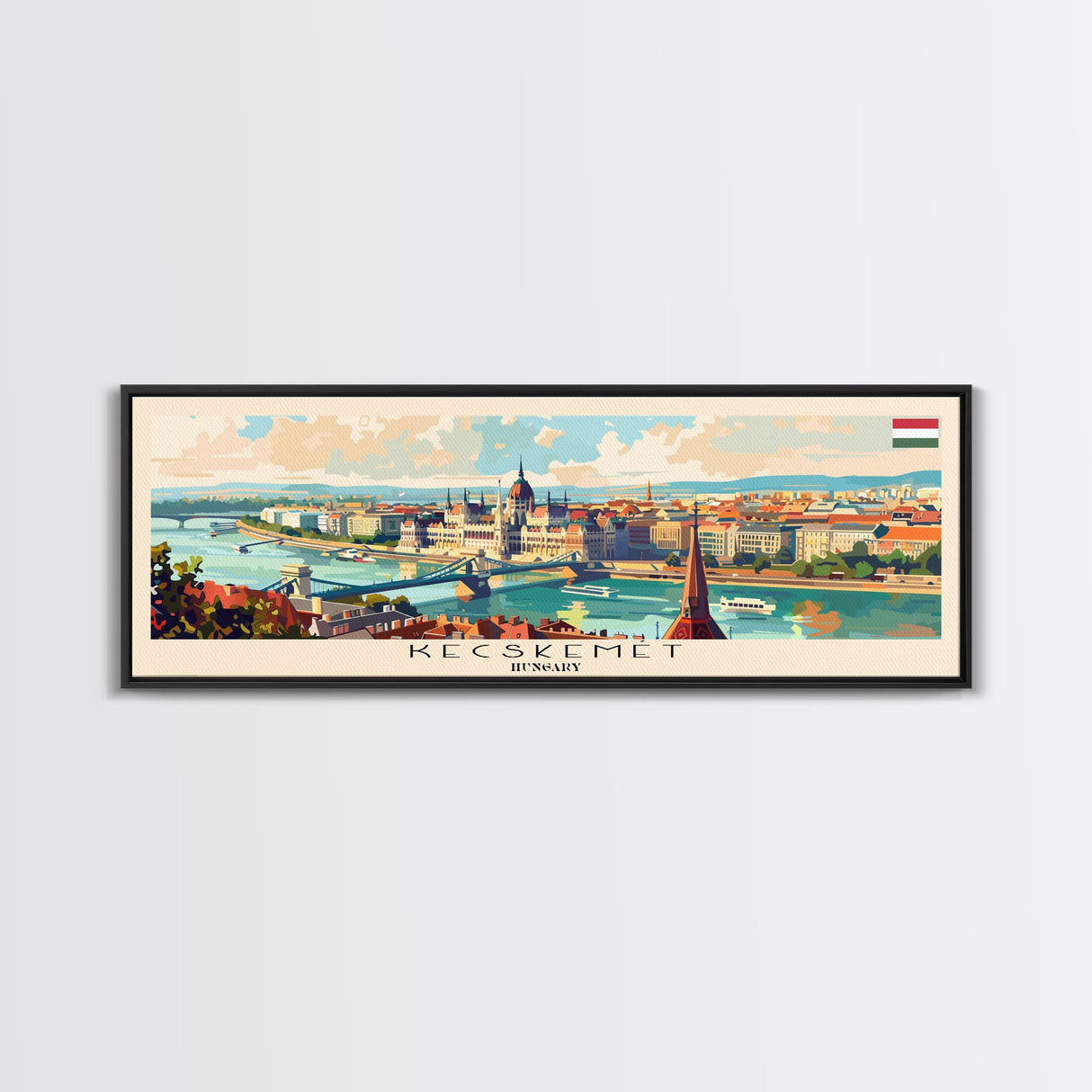 Kecskemet Hungary Wall Art, Panoramic Travel Poster, Panoramic Framed Canvas Print, City Wall Art, Wall Hanging Home Decor, Travel Art