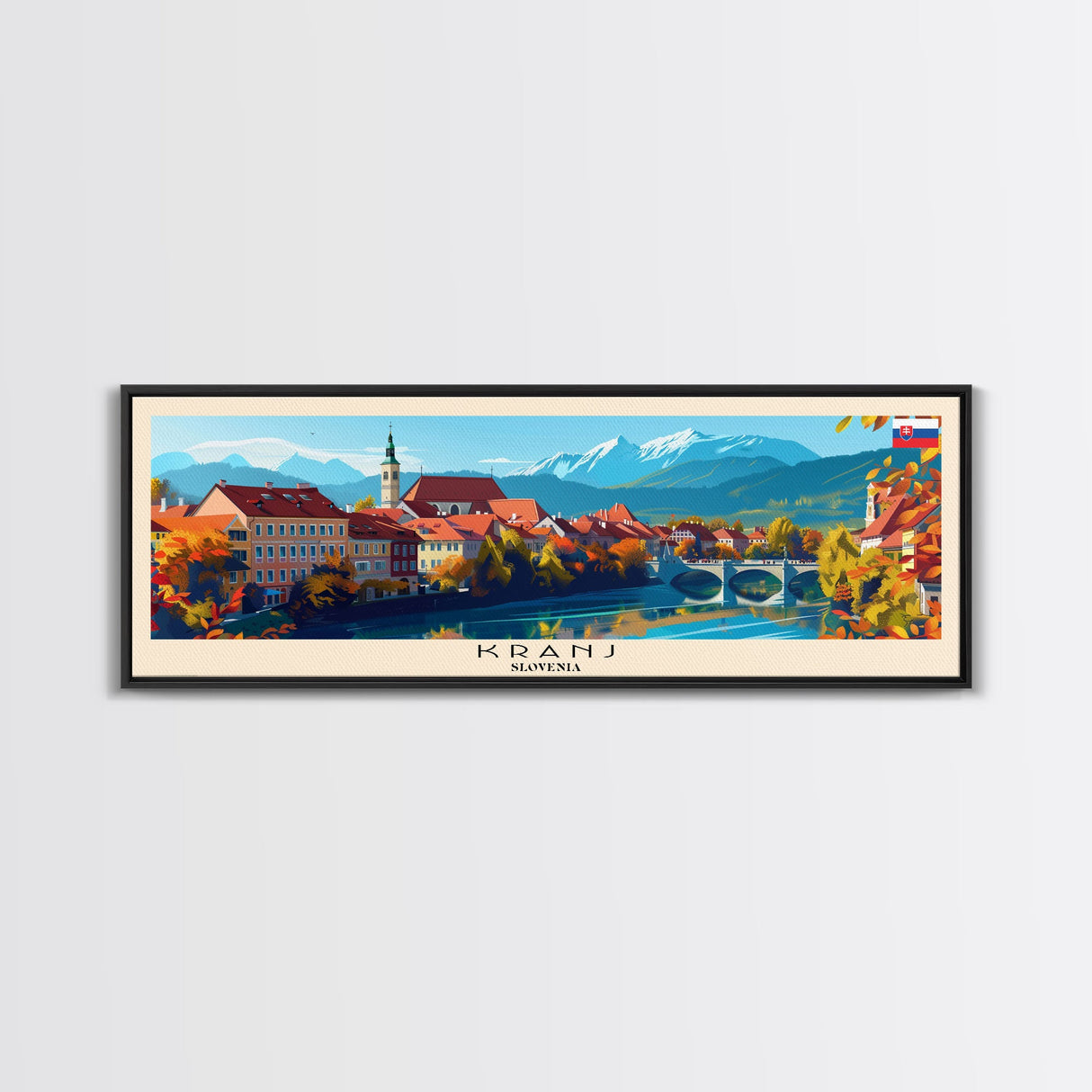 Kranj Slovenia Wall Art, Panoramic Travel Poster, Panoramic Framed Canvas Print, City Wall Art, Wall Hanging Home Decor, Travel Art