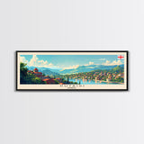 Kutaisi Georgia Panoramic Travel Poster, Framed Canvas Print or Metal Wall Art, Travel Art, Home Decor, Panoramic Painting, Midcentury Art