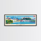 Salzburg Austria Panoramic Travel Poster, Framed Canvas Print or Metal Wall Art, Travel Art, Home Decor, Panoramic Painting, Midcentury Art