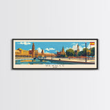 Seville Spain Panoramic Travel Poster, Framed Canvas Print or Metal Wall Art, Travel Art, Home Decor, Panoramic Painting, Midcentury Art
