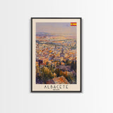 Albacete Spain Skyline Travel Poster Art, Framed Canvas Print, Vibrant Wall Art for Living Room, Bedroom Decor, Home Decoration