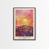 Alcorcón Spain Sunset Skyline Travel Poster Art, Framed Canvas Print, Beautiful Wall Art for Living Room or Bedroom, Home Decoration