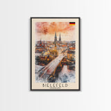 Bielefeld Germany Travel Poster Framed Canvas Print, Watercolor Art, Home Decor, Wall Art, Travel Print, Cityscape Art