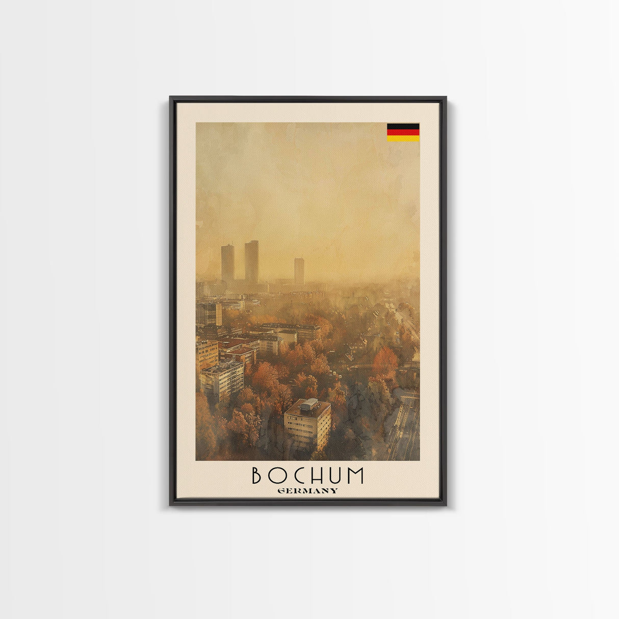 Bochum Germany Travel Poster Framed Canvas Print, Wall Art, Home Decor, Travel Print, Autumn Scene, Modern Art, Original Art