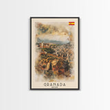 Granada Spain Landscape Art, Framed Canvas Print, Bedroom Wall Art, Travel Poster, Home Decor, Spanish Art