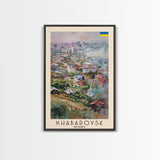 Khabarovsk Russia Riverside View, Framed Canvas Print, Travel Poster, Wall Art, Home Decor, Living Room Decoration, Russian Cityscape Art
