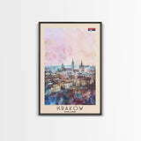 Krakow Poland Travel Poster Framed Canvas Print, Abstract Art, Minimalist Wall Decor, Vacation Gift, Home Decoration, Artistic Travel Print