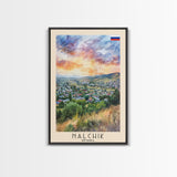 Nalchik Russia Travel Poster Framed Canvas Print, Sunset Watercolor Painting, Scenic Art, Vacation Wall Art, Living Room Decor, Unique Art