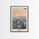 Perm Russia Travel Poster Framed Canvas Print, Watercolor Painting, Scenic Wall Art, Home Decor, Russian Landscape, Urban Art