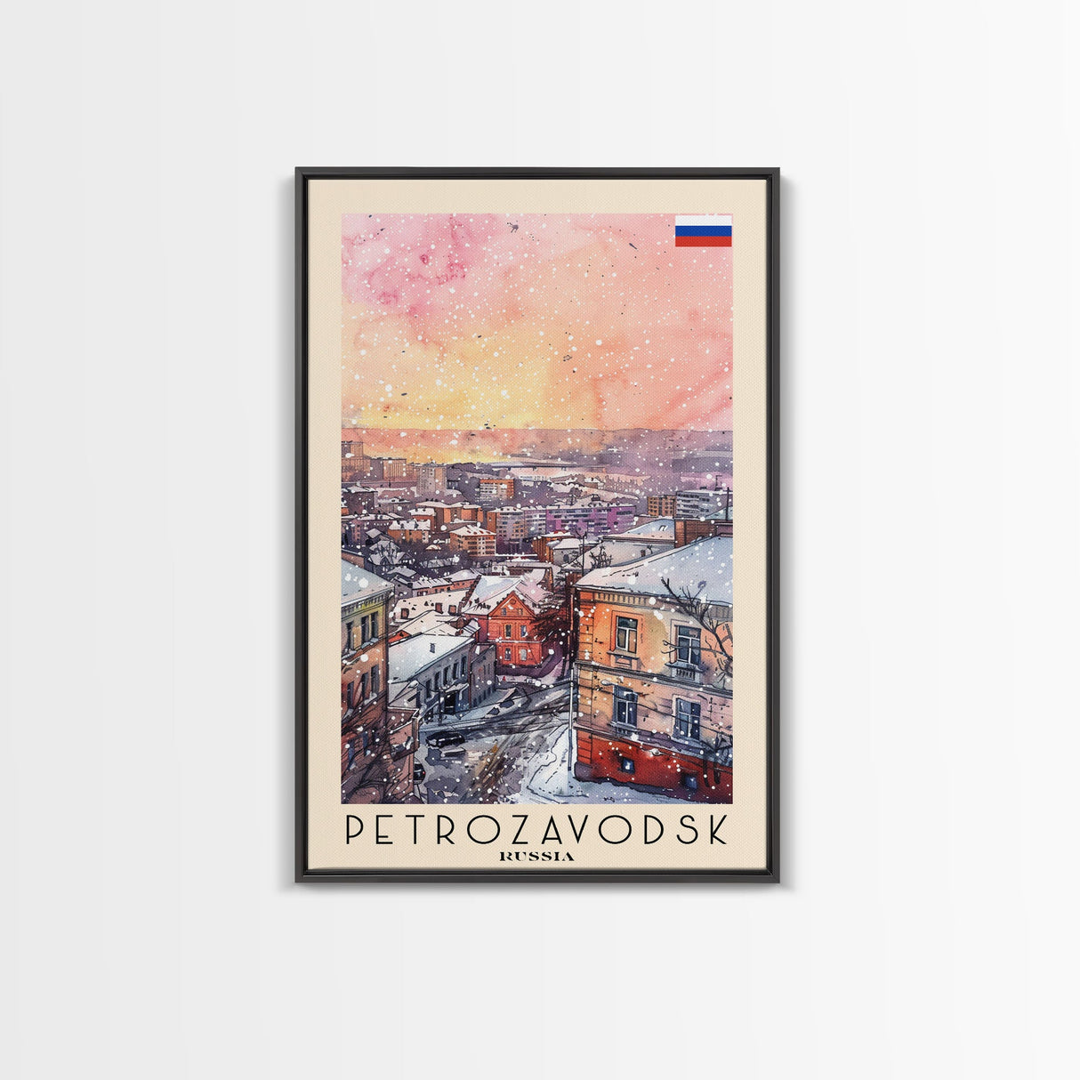 Petrozavodsk Russia Travel Poster Framed Canvas Print, Watercolor Painting, Scenic Wall Art, Home Decor, Russian Landscape, Modern Art