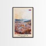 Prievidza Slovakia Travel Poster Framed Canvas Print, Watercolor Painting, Scenic Wall Art, Home Decor, Slovakian Landscape, Modern Art