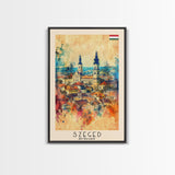 Szeged Hungary Travel Poster Framed Canvas Print, Watercolor Painting, Scenic Wall Art, Home Decor, Hungarian Cityscape, Vibrant Art