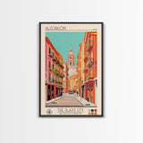 Alcorcón Spain Travel Poster Framed Canvas Print, Midcentury Modern Art, Pop Art Decor, Wall Art, Vacation Gift, Living Room Decoration, Scenic Print