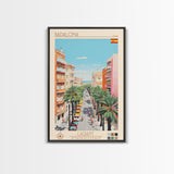 Badalona Spain Travel Poster Framed Canvas Print, Midcentury Modern Art, Pop Art Wall Decor, Home Decor, Vacation Gift, Living Room Art