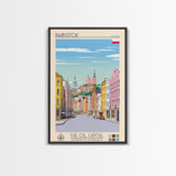Białystok Poland Travel Poster Framed Canvas Print, Midcentury Modern Art, Pop Art Wall Decor, Home Decor, Vacation Gift, Living Room Art
