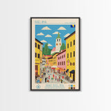 Bijeljina Bosnia Travel Poster Framed Canvas Print, Midcentury Modern Art, Pop Art Wall Decor, Home Decor, Living Room Art, Unique Gift