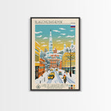 Blagoveshchensk Russia Travel Poster Framed Canvas Print, Midcentury Modern Art, Pop Art Home Decor, Scenic Wall Art, Unique Gift
