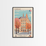 Bordeaux France Travel Poster Framed Canvas Print, Midcentury Modern Art, Pop Art Home Decor, Scenic Wall Art, Living Room Decoration
