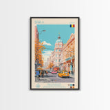 Brăila Romania Travel Poster Framed Canvas Print, Midcentury Modern Art, Pop Art Wall Decor, Home Decor, Vacation Gift, Living Room Art