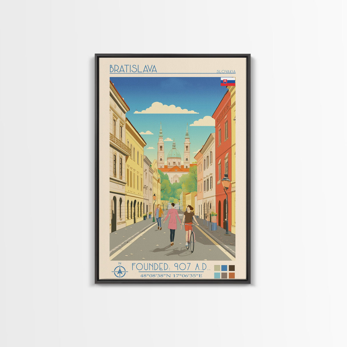 Bratislava Slovakia Travel Poster Framed Canvas Print, Midcentury Modern Art, Pop Art Wall Decor, Home Decor, Vacation Gift, Living Room Art