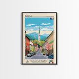 Brčko Bosnia and Herzegovina Travel Poster Framed Canvas Print, Midcentury Modern Art, Pop Art Wall Decor, Home Decor, Living Room Art
