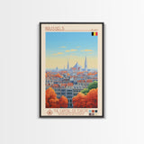 Brussels Belgium Travel Poster Framed Canvas Print, Midcentury Modern Art, Pop Art Wall Decor, Home Decor, Vacation Gift, Living Room Art
