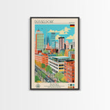 Düsseldorf Germany Travel Poster Framed Canvas Print, Midcentury Modern Art, Pop Art Wall Decor, Home Decor, Vacation Gift, Office Art