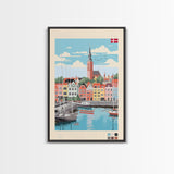 Esbjerg Denmark Travel Poster Framed Canvas Print, Midcentury Modern Art, Pop Art Wall Decor, Scenic Bedroom Art, Office Decoration