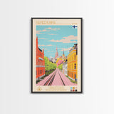 Hämeenlinna City in Finland Finland Travel Poster Framed Canvas Print, Midcentury Modern Art, Pop Art Wall Decor, Home Decor, Vacation Gift, Bedroom Art