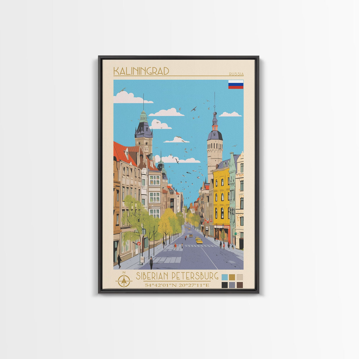 Kaliningrad Russia Travel Poster Framed Canvas Print, Midcentury Modern Art, Pop Art Wall Decor, Home Decor, Vacation Gift, Bedroom Art